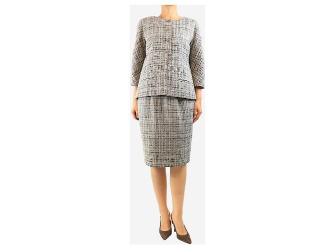 Chanel Set giacca e gonna in tweed grigio - size UK 14 - vista 3
