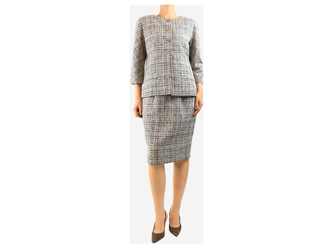 Chanel Set giacca e gonna in tweed grigio - size UK 14 - vista 4