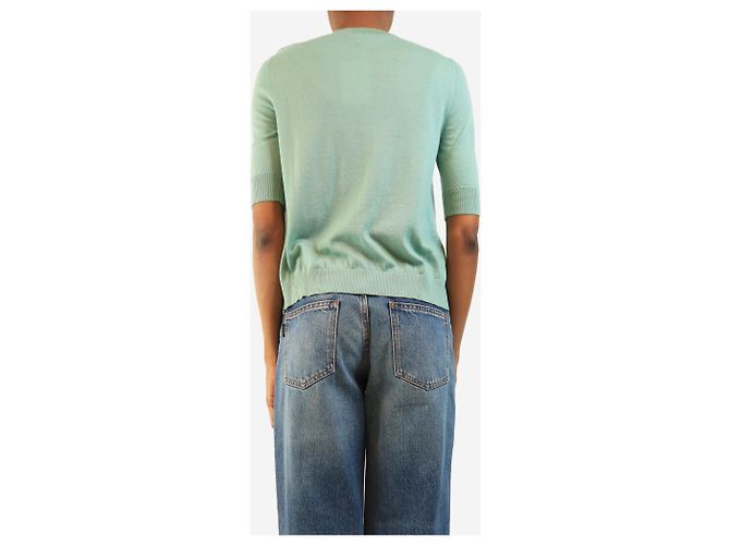 Loro Piana Grünes kurzärmeliges Top aus dünnem Strick - size UK 8 - Ansicht 2