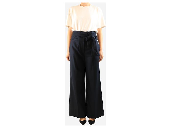 Victoria Beckham Marineblaue Hose mit Bindegürtel - size UK 12 - Ansicht 2