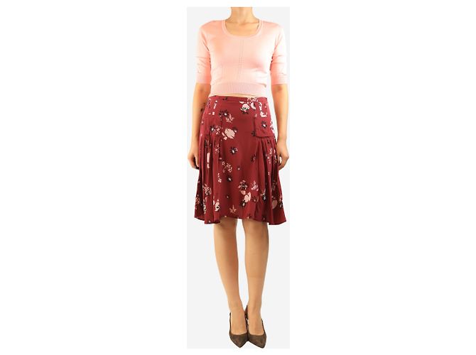 Valentino Falda de seda con estampado floral rojo - size UK 10 Roja - vista 2