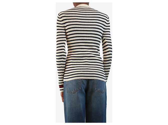 Max Mara Pull rayé bleu marine et blanc - taille XS - vue 2