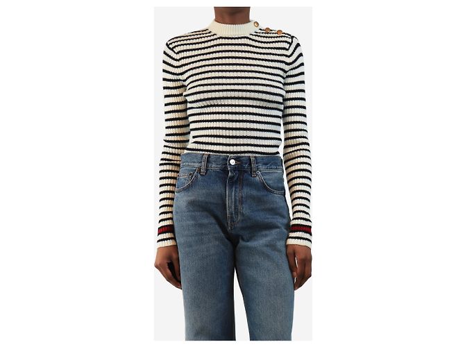 Max Mara Pull rayé bleu marine et blanc - taille XS - vue 3
