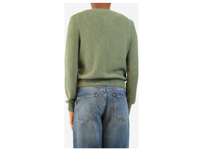 Autre Marque Set top e cardigan in maglia con paillettes verde - size UK 8 - vista 2