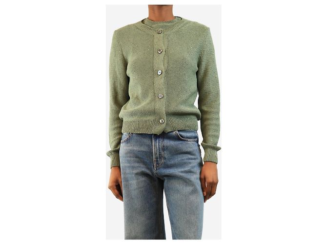 Autre Marque Set top e cardigan in maglia con paillettes verde - size UK 8 - vista 4
