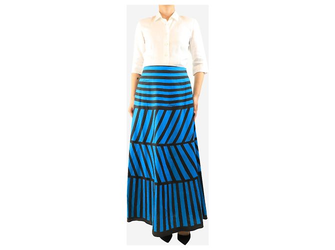Gucci Falda maxi de lino a rayas negras y azules - size UK 10 - vista 2