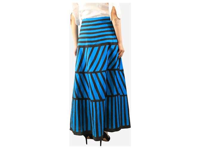 Gucci Falda maxi de lino a rayas negras y azules - size UK 10 - vista 3