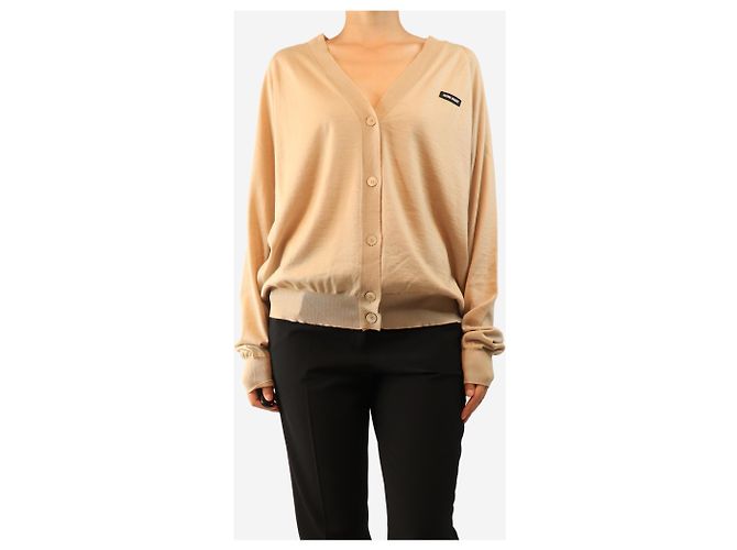 Miu Miu Neutraler Kaschmir-Cardigan mit Logo - size UK 12 - Ansicht 3