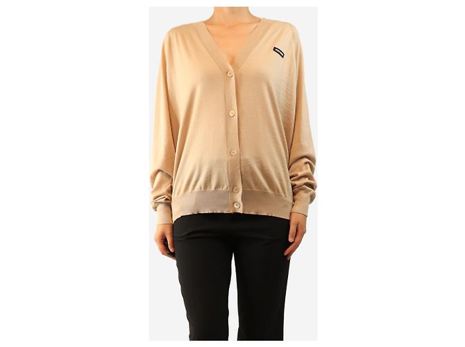 Miu Miu Neutraler Kaschmir-Cardigan mit Logo - size UK 12 - Ansicht 4