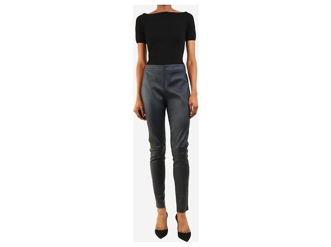 Joseph Leggings de cuero azul marino - size UK 12 - vista 2