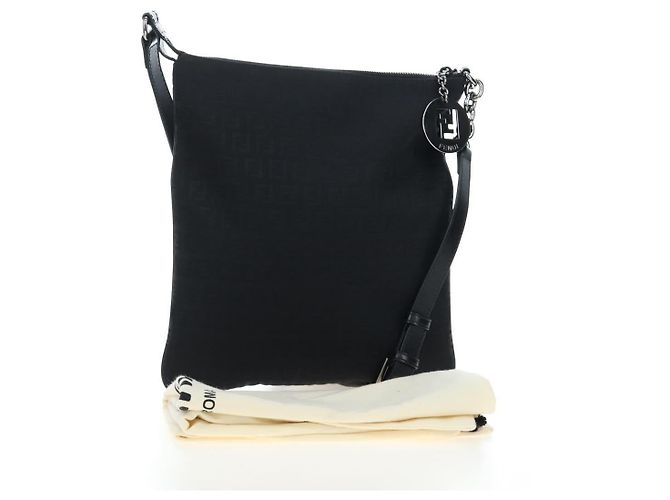 FENDI Zucchino Canvas Shoulder Bag Black Silver 8BT151 - vista 12