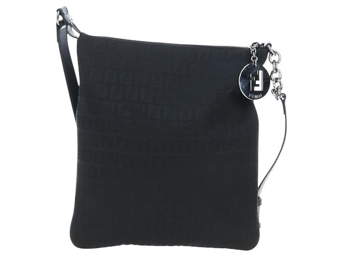FENDI Zucchino Canvas Shoulder Bag Black Silver 8BT151 - vista 13