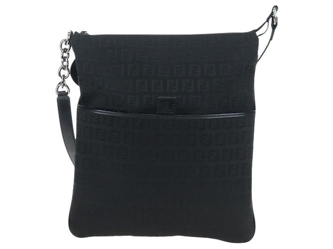FENDI Zucchino Canvas Shoulder Bag Black Silver 8BT151 - vista 2