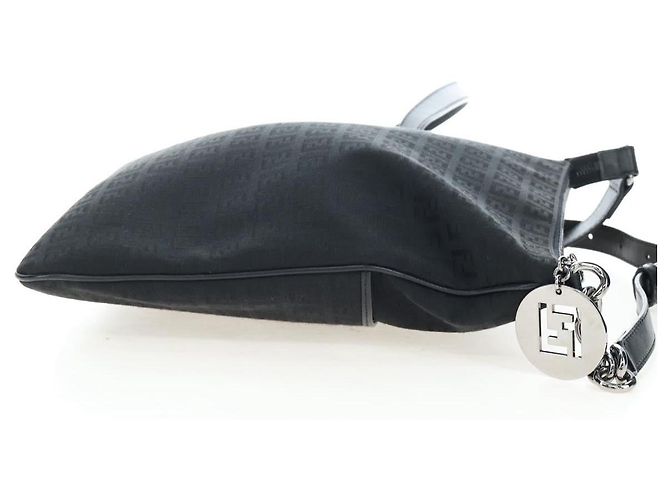 FENDI Zucchino Canvas Shoulder Bag Black Silver 8BT151 - vista 4