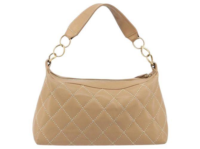 CHANEL Wild Stitch Shoulder Bag Leather Beige Gold CC - vista 2
