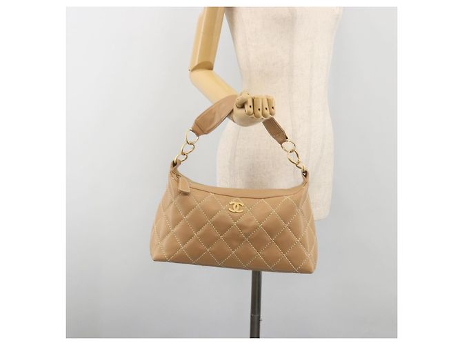 CHANEL Wild Stitch Shoulder Bag Leather Beige Gold CC - vista 23