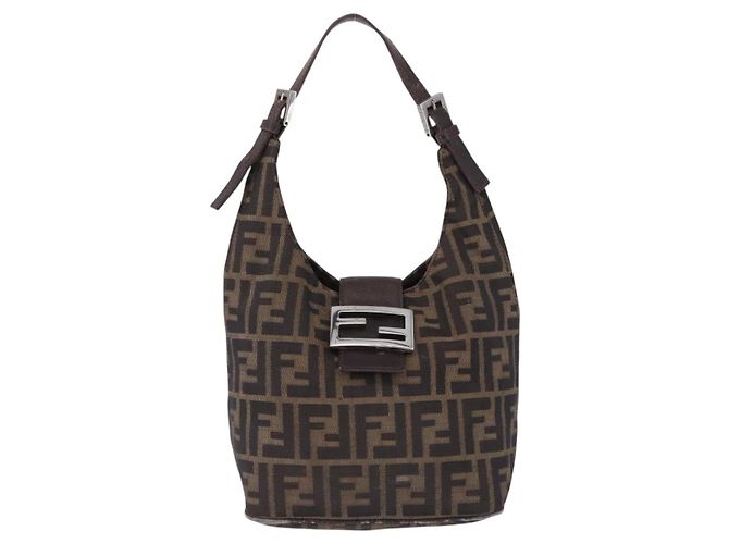 FENDI Zucca Canvas Hand Bag Brown Silver - vista 13