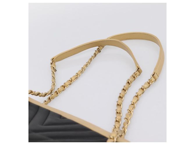 CHANEL V Stitch Chain Shoulder Bag Lamb Skin Beige Gold CC - view 14