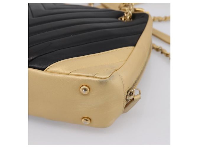 CHANEL V Stitch Chain Shoulder Bag Lamb Skin Beige Gold CC - view 16