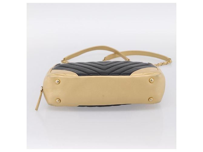 CHANEL V Stitch Chain Shoulder Bag Lamb Skin Beige Gold CC - view 5