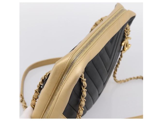 CHANEL V Stitch Chain Shoulder Bag Lamb Skin Beige Gold CC - view 6