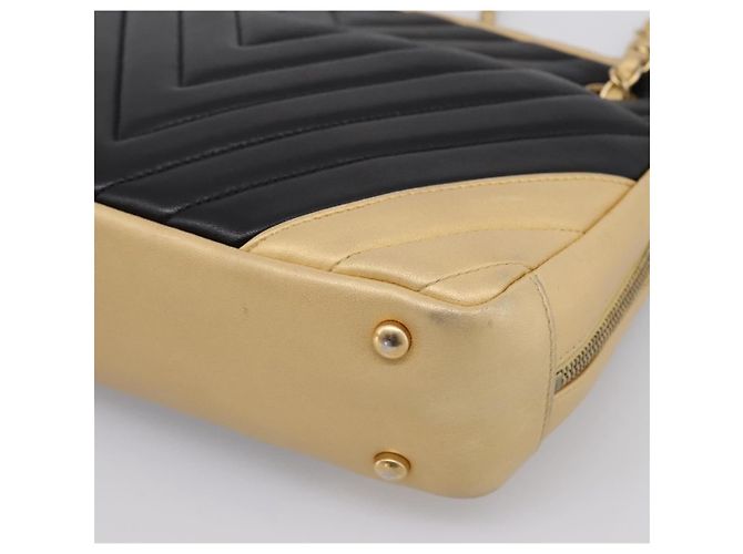 CHANEL V Stitch Chain Shoulder Bag Lamb Skin Beige Gold CC - view 8