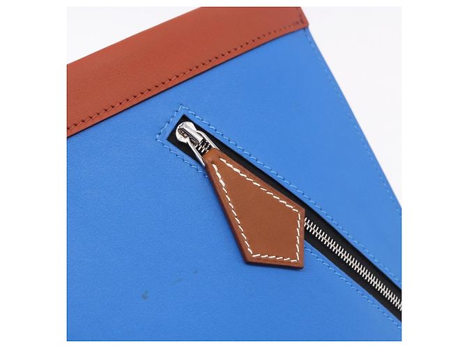 Hermès HERMES Zip Angor Clutch Bag Leather Blue Silver - vista 20
