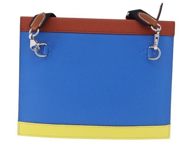Hermès HERMES Zip Angor Clutch Bag Leather Blue Silver - vista 3