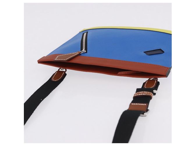 Hermès HERMES Zip Angor Clutch Bag Leather Blue Silver - vista 7