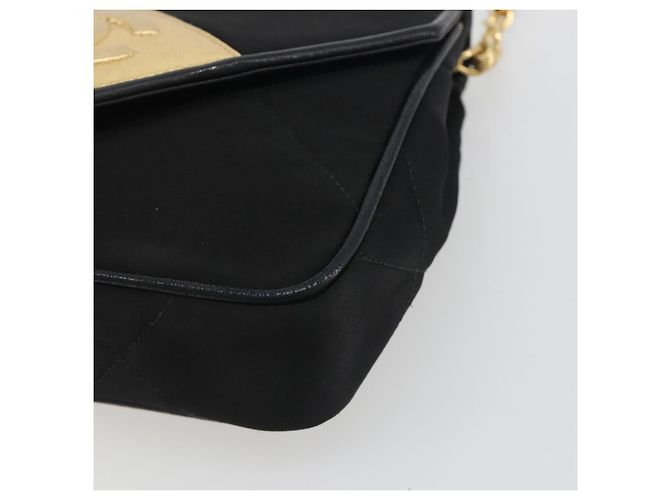 CHANEL Matelasse Chain Shoulder Bag Satin Black Gold CC - vista 15