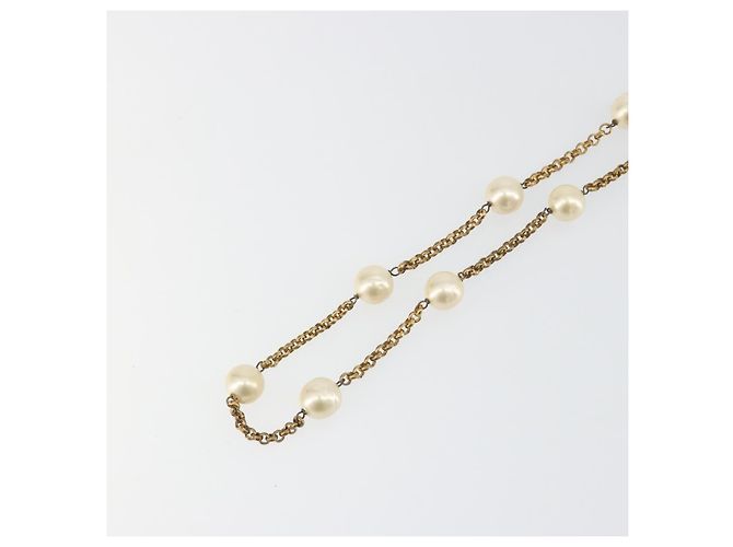 CHANEL Necklace Metal Gold Tone White CC - vista 10