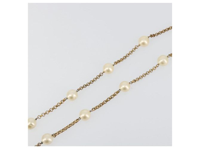 CHANEL Necklace Metal Gold Tone White CC - vista 13