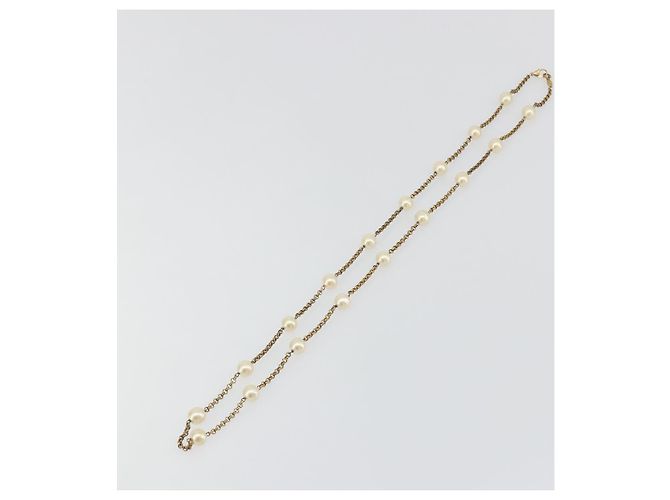 CHANEL Necklace Metal Gold Tone White CC - vista 2
