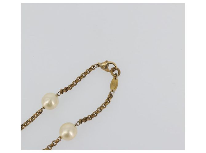 CHANEL Necklace Metal Gold Tone White CC - vista 7