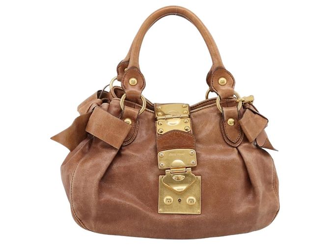 Miu Miu Ribbon Hand Bag Leather 2way Brown Gold - vista 13