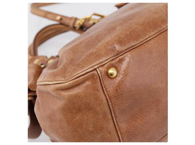 Miu Miu Ribbon Hand Bag Leather 2way Brown Gold - vista 17