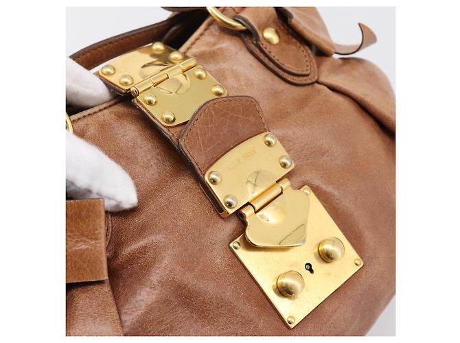 Miu Miu Ribbon Hand Bag Leather 2way Brown Gold - vista 18