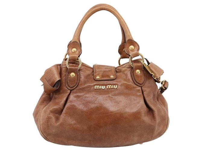 Miu Miu Ribbon Hand Bag Leather 2way Brown Gold - vista 2