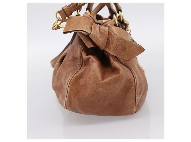 Miu Miu Ribbon Hand Bag Leather 2way Brown Gold - vista 3