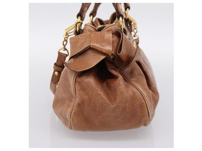 Miu Miu Ribbon Hand Bag Leather 2way Brown Gold - vista 4