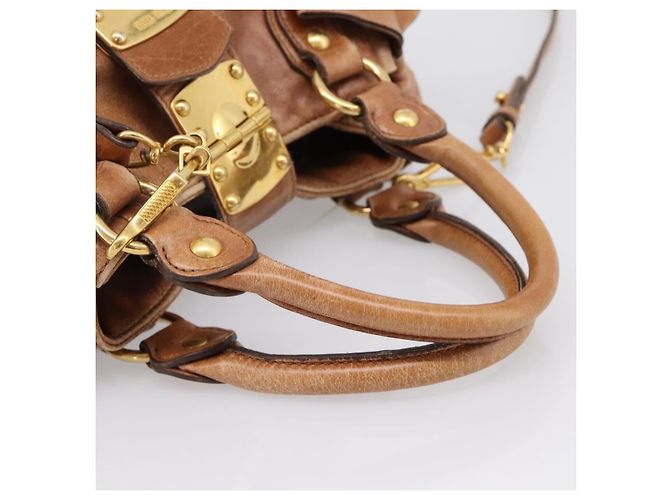 Miu Miu Ribbon Hand Bag Leather 2way Brown Gold - vista 7