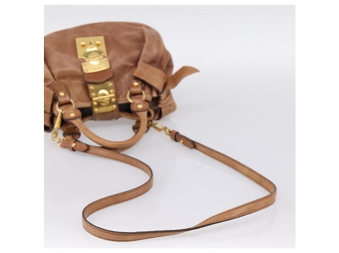 Miu Miu Ribbon Hand Bag Leather 2way Brown Gold - vista 9
