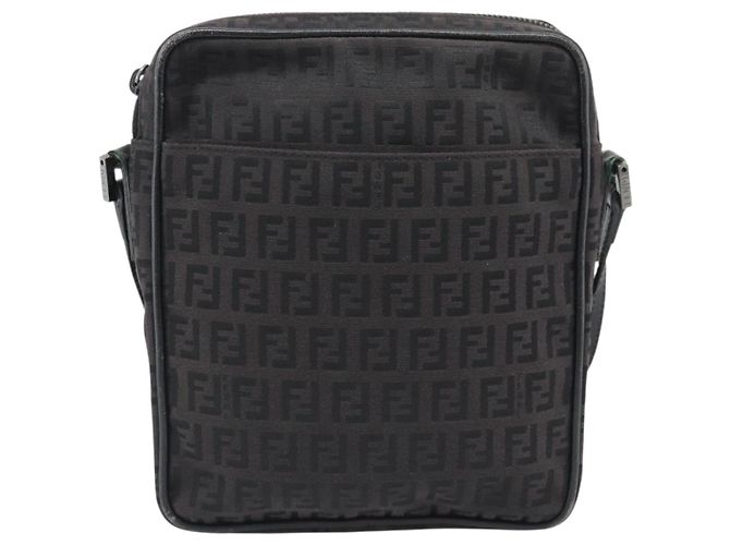 FENDI Zucchino Canvas Shoulder Bag Black Silver 8BT053 - vista 13