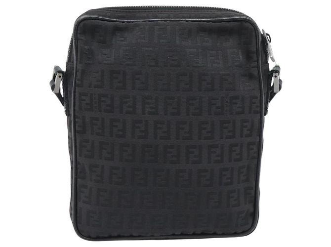 FENDI Zucchino Canvas Shoulder Bag Black Silver 8BT053 - vista 2