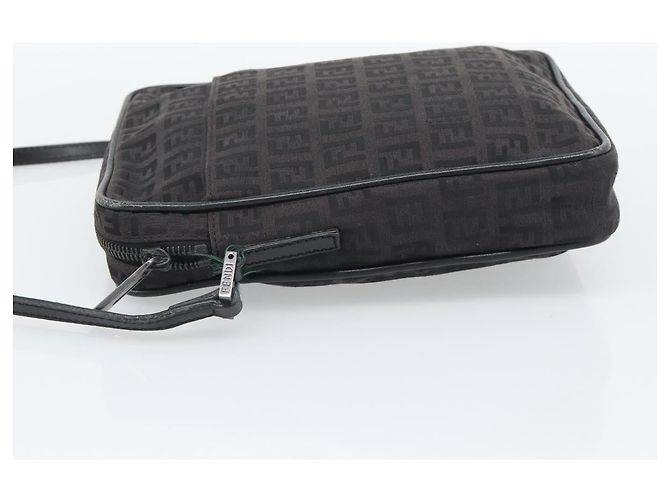 FENDI Zucchino Canvas Shoulder Bag Black Silver 8BT053 - vista 3