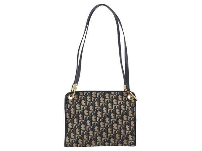 Christian Dior Trotter Canvas Shoulder Bag Navy Gold - vista 2