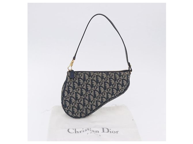 Christian Dior Trotter Canvas Saddle Accessory Pouch Navy Gold - vista 12