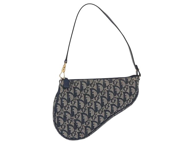 Christian Dior Trotter Canvas Saddle Accessory Pouch Navy Gold - vista 13