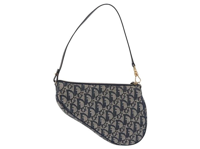 Christian Dior Trotter Canvas Saddle Accessory Pouch Navy Gold - vista 2