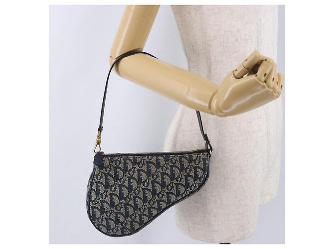 Christian Dior Trotter Canvas Saddle Accessory Pouch Navy Gold - vista 21